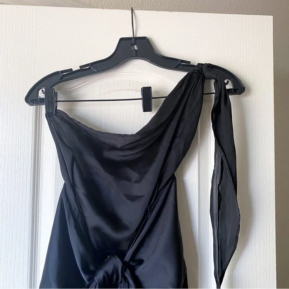 Baobab Dress Marea Mini Satin One-Shoulder Adjustable Tie Beach LBD Black  XS NWT - www.joarbit.com